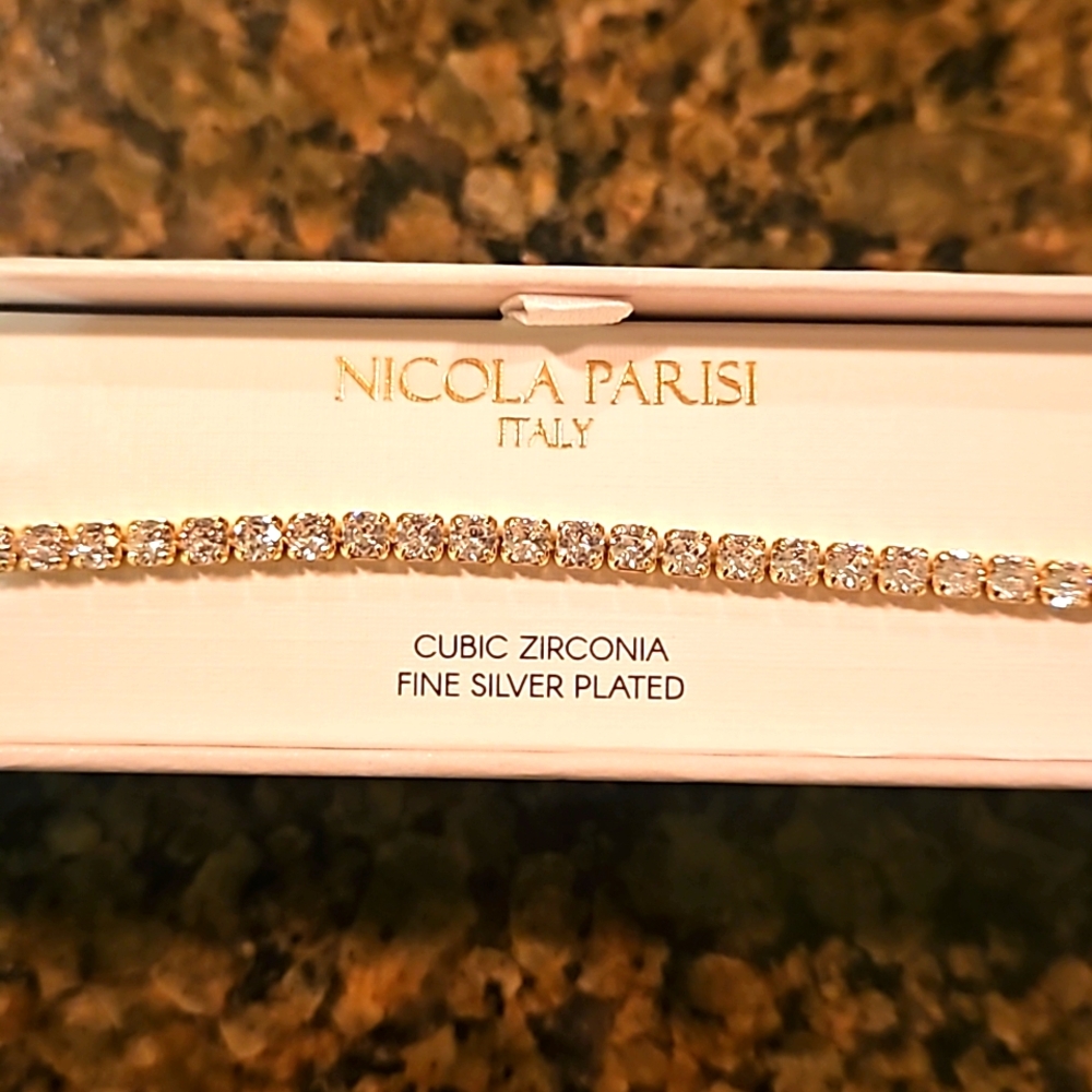 Nicola Paris Cubic Zirconia Fine Silver Plated bracelet 7" in the box